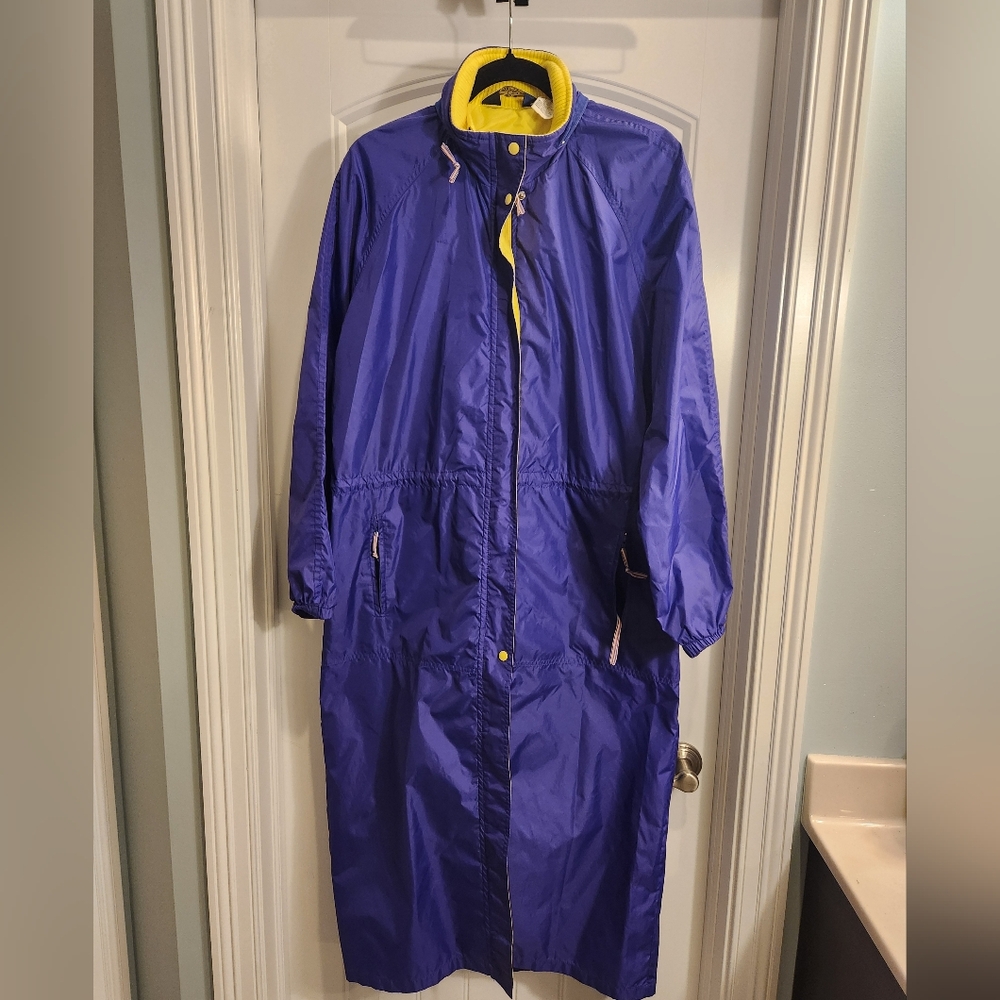 VTG Woolrich Windbreaker Long Jacket Travel Blueberry Yellow Full Length Medium